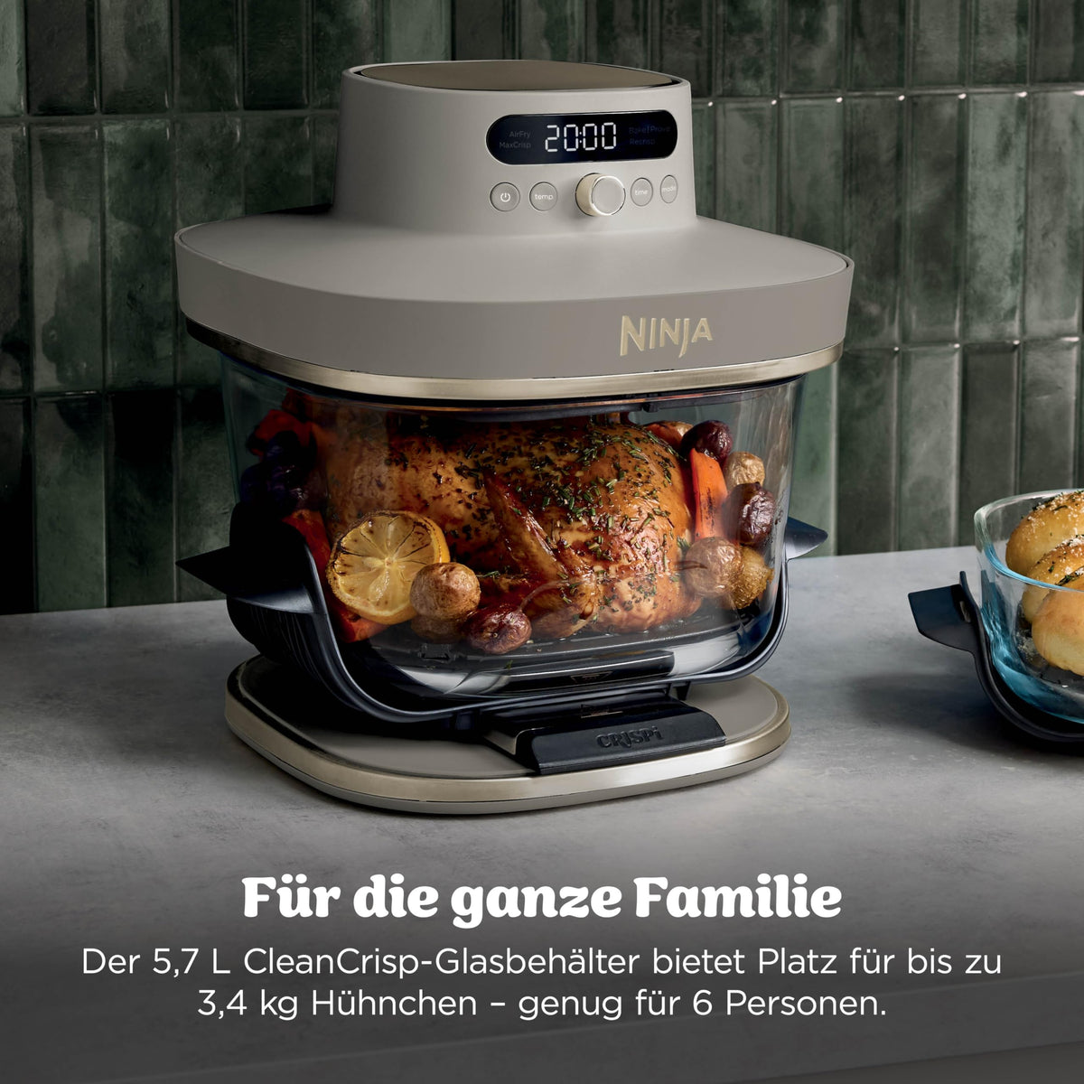 Ninja CRISPi PRO XL Glas-Heißluftfritteuse Air-Fryer, Stone Gold, AS090EUSD