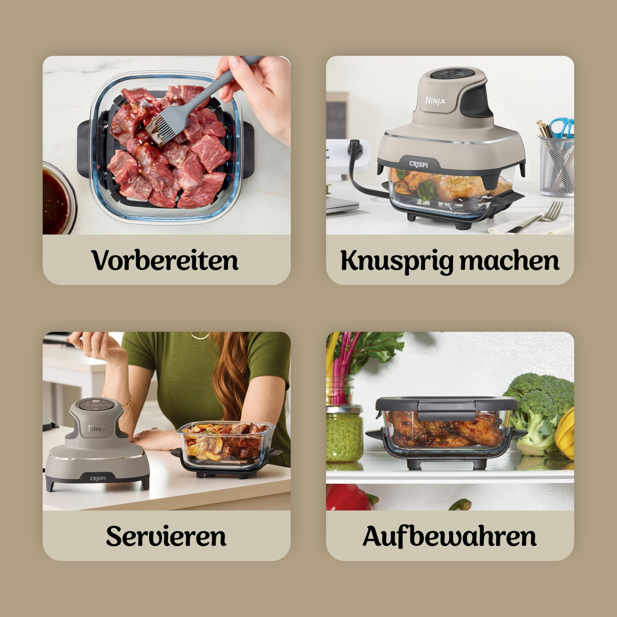 NINJA Heißluftfritteuse "CRISPi PRO 7-in-1 Glas-Air-Fryer Beige AS101EULG