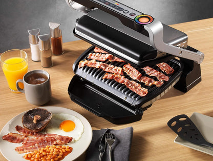 Tefal OptiGrill Kontaktgrill – Elektrogrill mit 6 automatischen Programmen, Garstufenanzeige und automatischer Temperaturanpassung, Auftau- und Manueller Modus, abnehmbare antihaftbeschichtete Platten