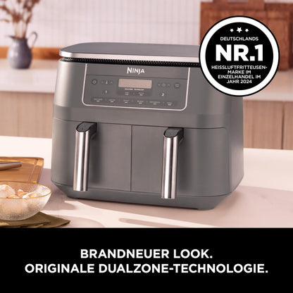 Ninja Dual Zone digitale Heißluftfritteuse, 7,6 L, 6-in-1, Metallic Grau