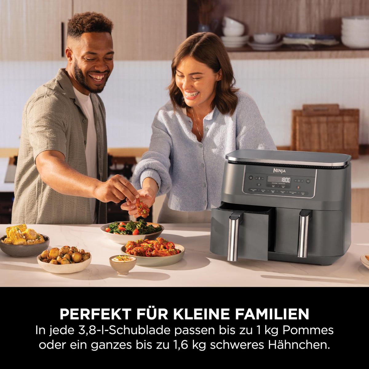 Ninja Dual Zone digitale Heißluftfritteuse, 7,6 L, 6-in-1, Metallic Grau