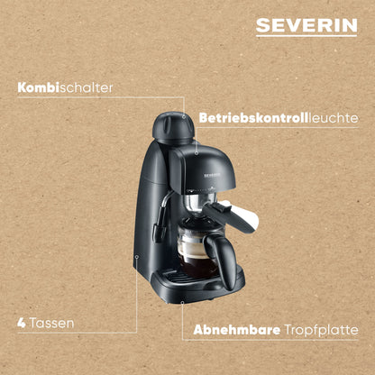 SEVERIN Espressomaschine, kleine Kaffeemaschine, bis zu 2 Tassen Espresso