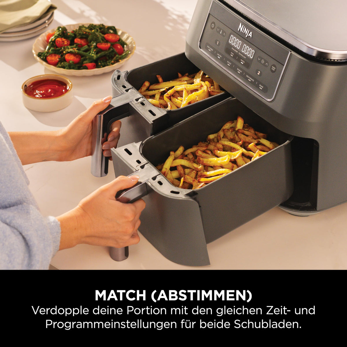 Ninja Dual Zone digitale Heißluftfritteuse, 7,6 L, 6-in-1, Metallic Grau