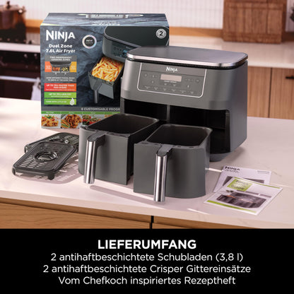 Ninja Dual Zone digitale Heißluftfritteuse, 7,6 L, 6-in-1, Metallic Grau