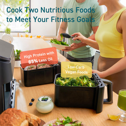 Cosori Dual Air Fryer, 9QT, 10-in-1,Sync Cook & Finish, Max 450°F
