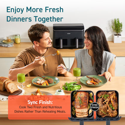 Cosori Dual Air Fryer, 9QT, 10-in-1,Sync Cook & Finish, Max 450°F