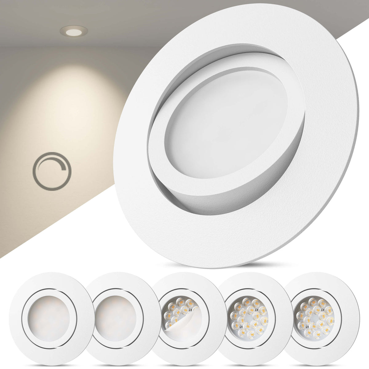 LED Einbaustrahler Dimmbar Schwenkbar Weiß-Matt I DB-Serie