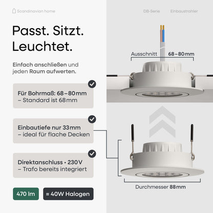 LED Einbaustrahler Dimmbar Schwenkbar Weiß-Matt I DB-Serie